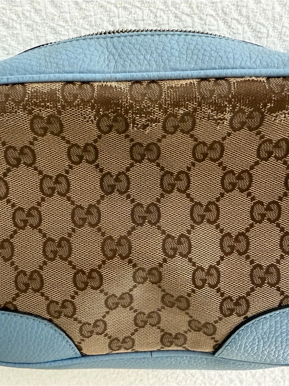 Gucci Brown GG Canvas and Light Blue Leather Crossbody Bag